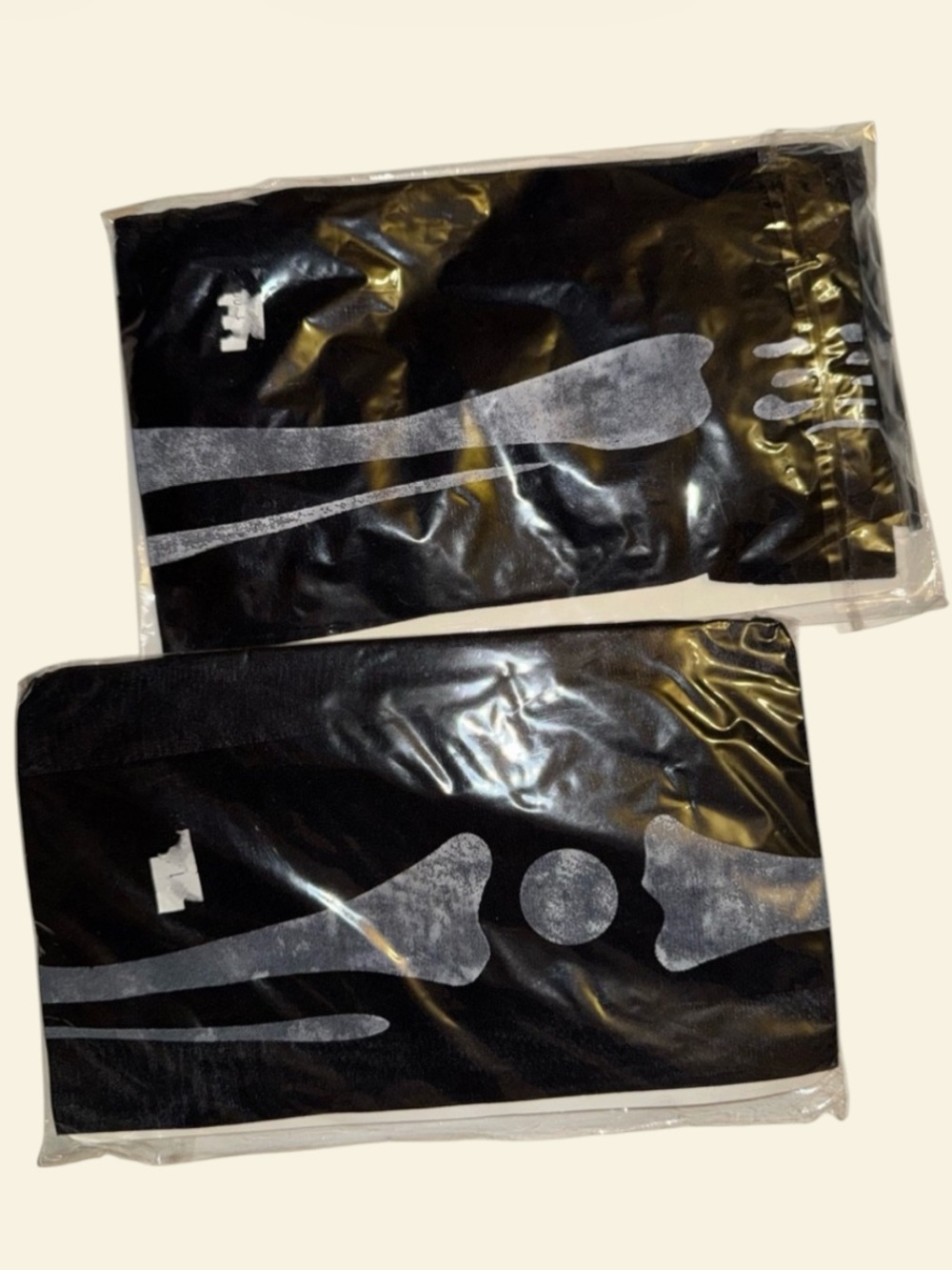 NIB 2 Pairs of Black Nylons w White Leg Bones Skeletal Print